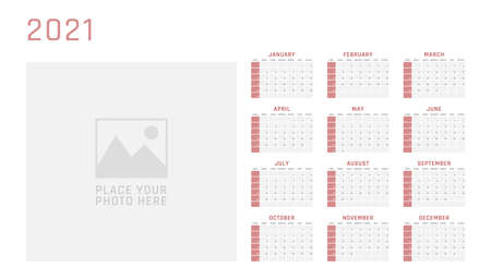 calendar for 2021 starts sunday, vector calendar design 2021 yearのイラスト素材