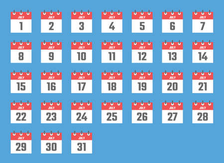july calendar sign set illustration, color signs for all dates of the julyのイラスト素材