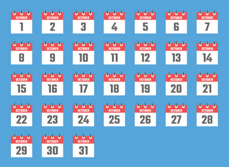 october calendar sign set illustration, color signs for all dates of the octoberのイラスト素材