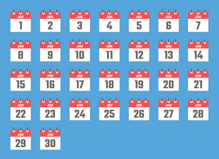june calendar sign set illustration, color signs for all dates of the juneのイラスト素材