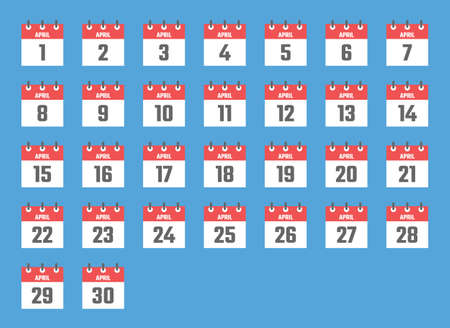 april calendar sign set illustration, color signs for all dates of the aprilのイラスト素材