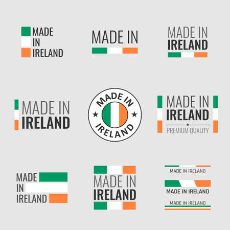 made in Ireland labels set, Republic of Ireland product emblemのイラスト素材