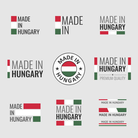 made in Hungary labels set, product emblem of Hungaryのイラスト素材