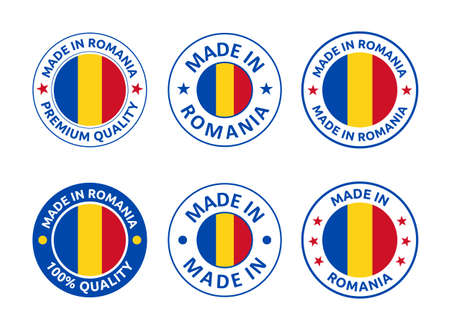 made in Romania labels set, product emblem of Romaniaのイラスト素材