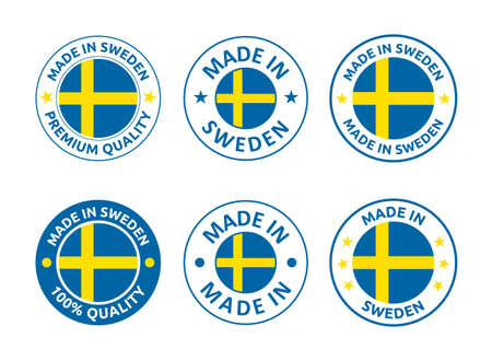 made in Sweden labels set, made in Kingdom of Sweden product emblemのイラスト素材