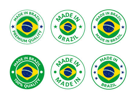 made in Brazil labels set, Federative Republic of Brazil product emblemのイラスト素材