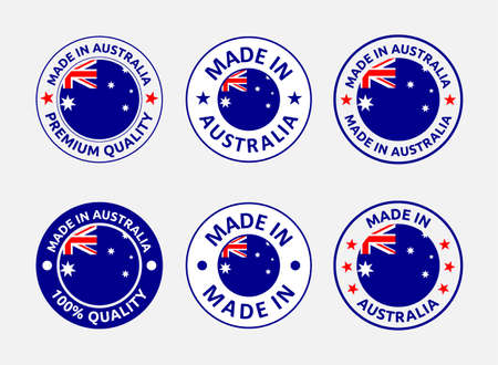 made in Australia labels set, made in Commonwealth of Australia product emblemのイラスト素材