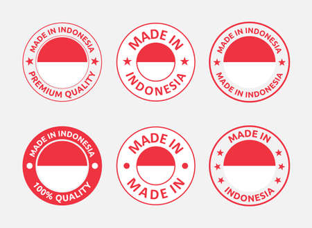 made in Indonesia labels set, Republic of Indonesia product emblemのイラスト素材