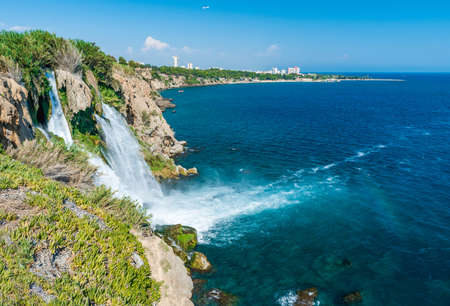 Lower Duden waterfall and rainbow. Lara, Antalya, Turkeyの写真素材