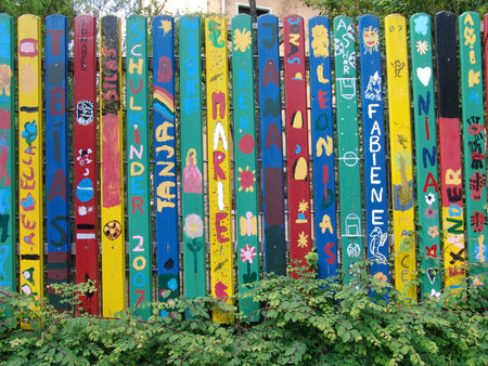 first day of school and my name on a fenceのeditorial素材