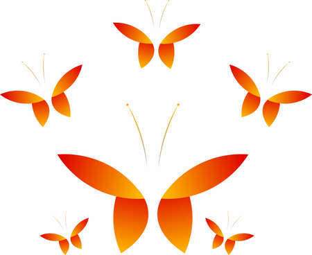 vector graphic: An attractive orange and red butterfly group that varies in sizeのイラスト素材