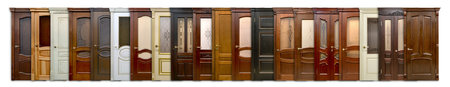 Doors, doorway different shapes and colors. Different designs and colors. Panoramic photo.の写真素材