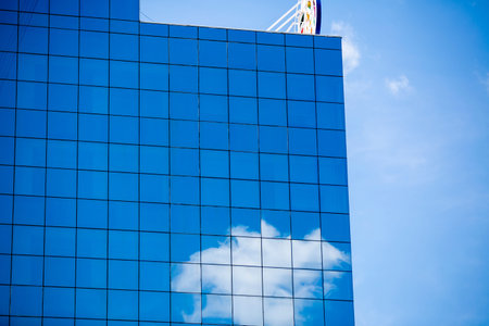 The skyline of Seattle with new buildings under construction. abstract glass side of business buildingの写真素材