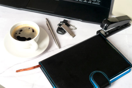 Morning Work Setup, Bright Desk With Working Tools Arranged Neatly