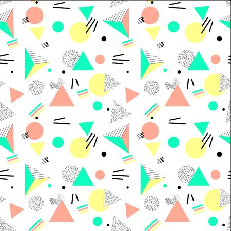 Geometric abstract Memphis style bright seamless pattern. Vector fashion pattern.のイラスト素材