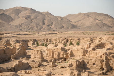 The Ruins of Jiaohe is located near Turpan City,Xinjiang,China   It is a well-known ancient city with a history more than 2,000 years along the Silk Road の写真素材