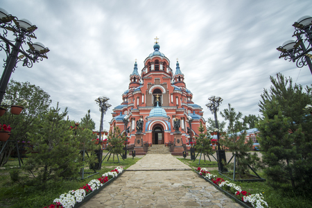 Temple of an icon of Kazan divine mother of Irkutsk in summerの写真素材
