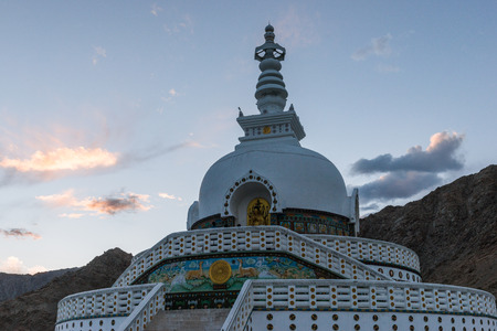 Tall Shanti Stupa near Leh, Ladakh, Indiaの写真素材