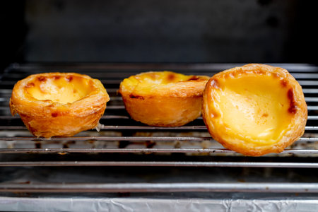 egg tarts baking in the oven
