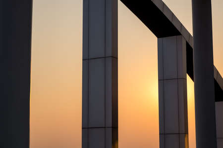 beautiful art building  Silhouette with beautiful sun backgroundの写真素材