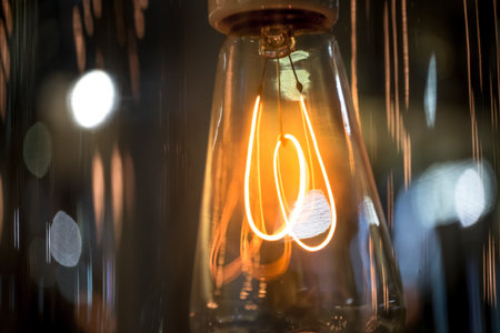 Close up Light bulb over dark backgroundの写真素材