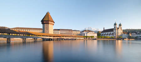 Lucerne. Image of Lucerne, Switzerland during twilight blue hour.の写真素材