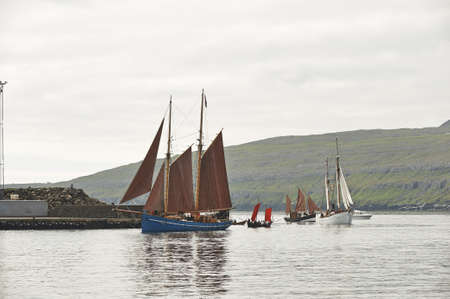 Old sailing ship in harbourの写真素材