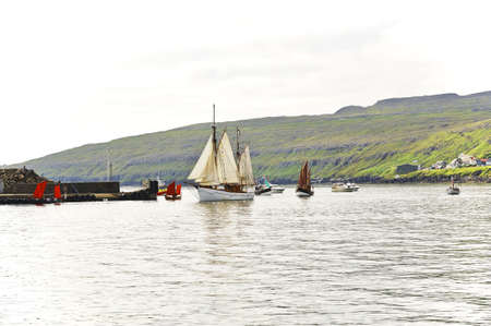 Old sailing ship in harbourの写真素材