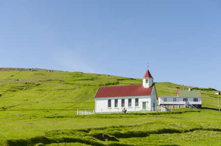 Village church in the island Skuvoyの写真素材