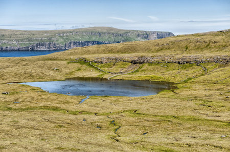 Mountain landscape in Skuvoy in the Faroe Islandsの写真素材