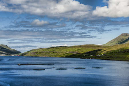 Salmon farming in the Faroe Islandsの写真素材