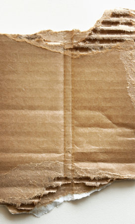 Piece of torn corrugated cardboard on white background の写真素材