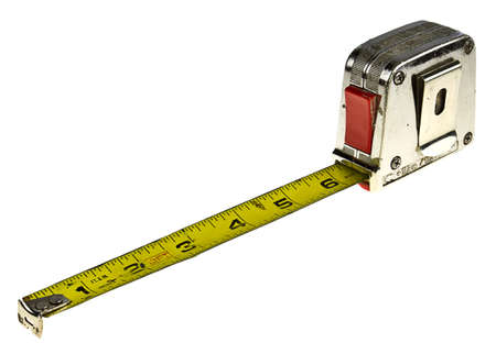 Old tape measure isolated on white with copy space.の写真素材