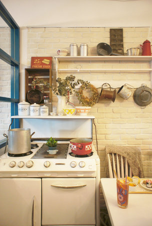 the country style kitchen interior with utensils. interior design.の写真素材