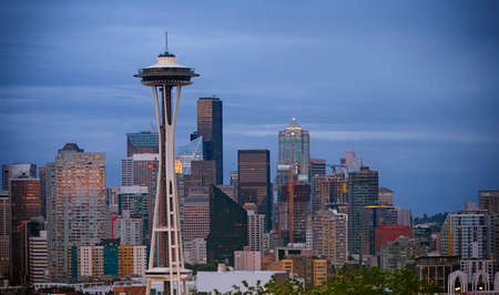 Seattle skyline at sunset.の写真素材