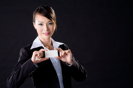 business woman with a card