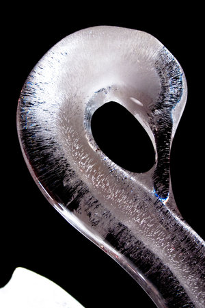 Black background ice sculpture shape like a swan headの写真素材