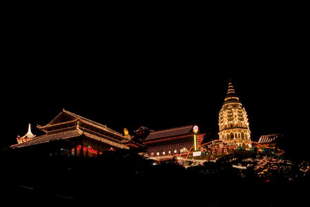 Chinese Pagoda temple at nightの写真素材