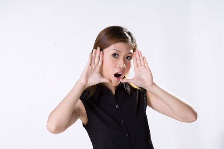 young woman with a expressive faceの写真素材