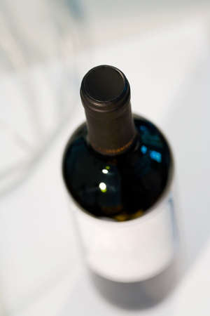 red wine bottle on the dining tableの写真素材