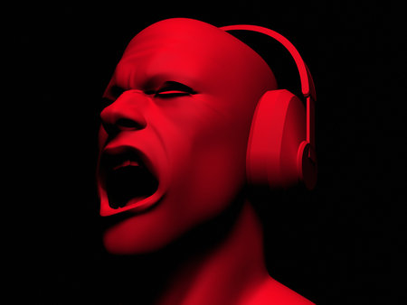 High resolution 3D render of man wearing headphones and yelling.の写真素材