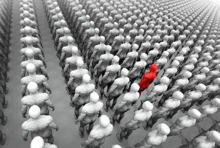 High resolution 3D raytrace of hundreds of men, one is red. 
の写真素材