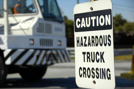Hazardous Truck Crossing Sign の写真素材
