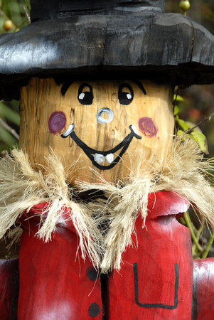 A Hand Carved Wooden Scarecrow                      の写真素材