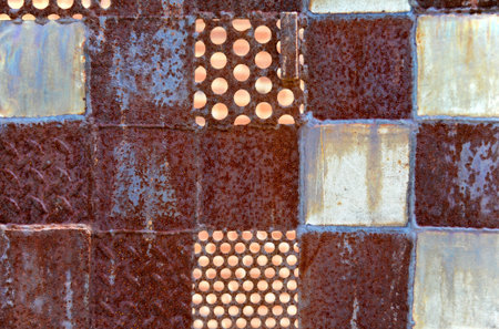 Abstract Background of Rusted Metal Squaresの写真素材