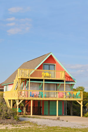 Colorful Beach House Rental with Outdoor Decksの写真素材