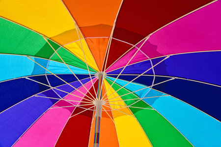 Underneath View of a Colorful Beach Umbrella on a sunny day.の写真素材