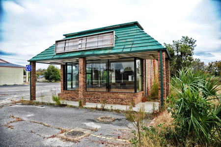 An empty closed down Restaurant Building  の写真素材