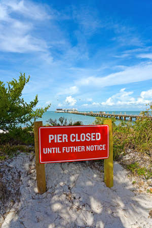 ANNA MARIA, FL - October 2,  2017: Anna Maria Historic Pier is closed after being extensively damaged by Hurricane Irma.のeditorial素材