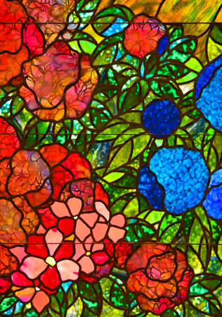A Close up Image of Colorful Stained Glass Detailsの写真素材